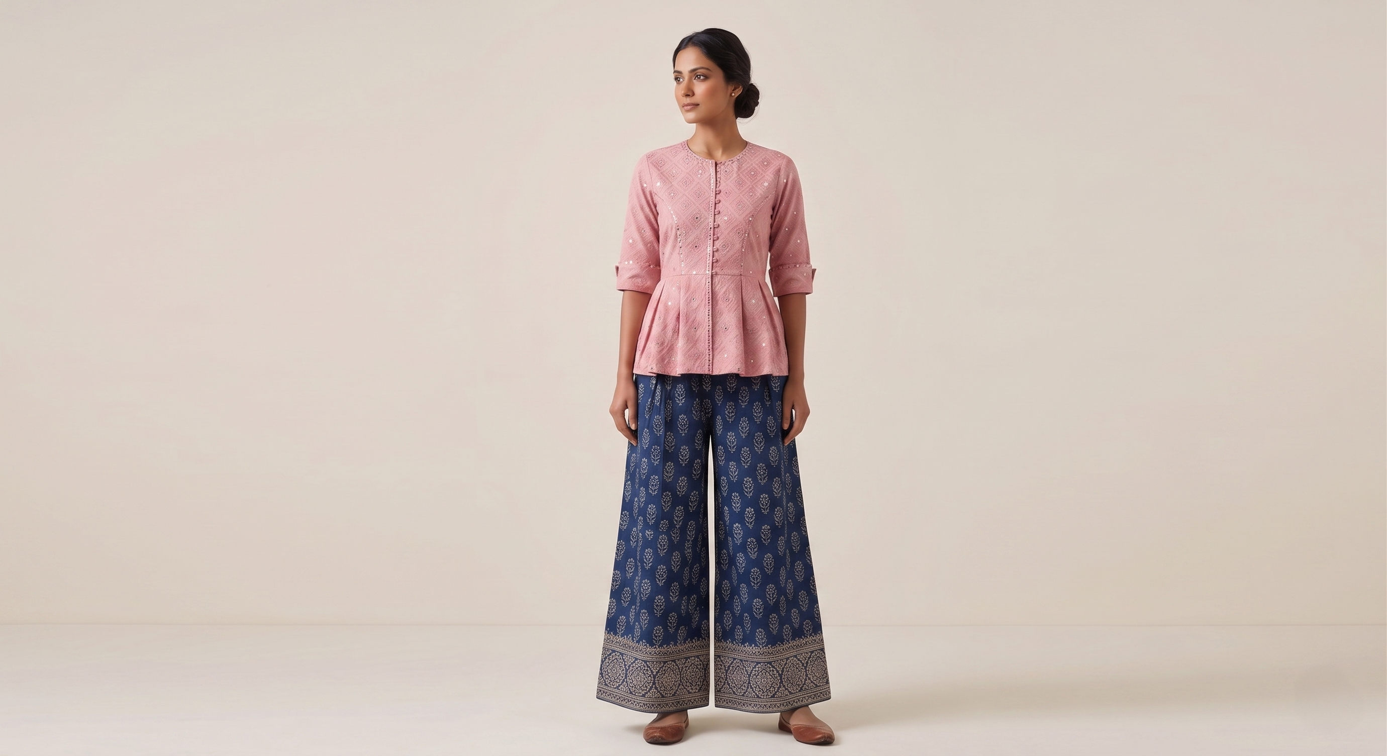 The Jaipuri Rose Geometric Peplum Farshi Set
