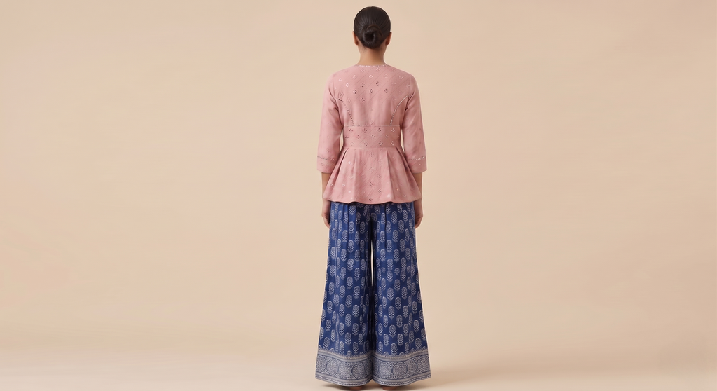 The Jaipuri Rose Geometric Peplum Farshi Set