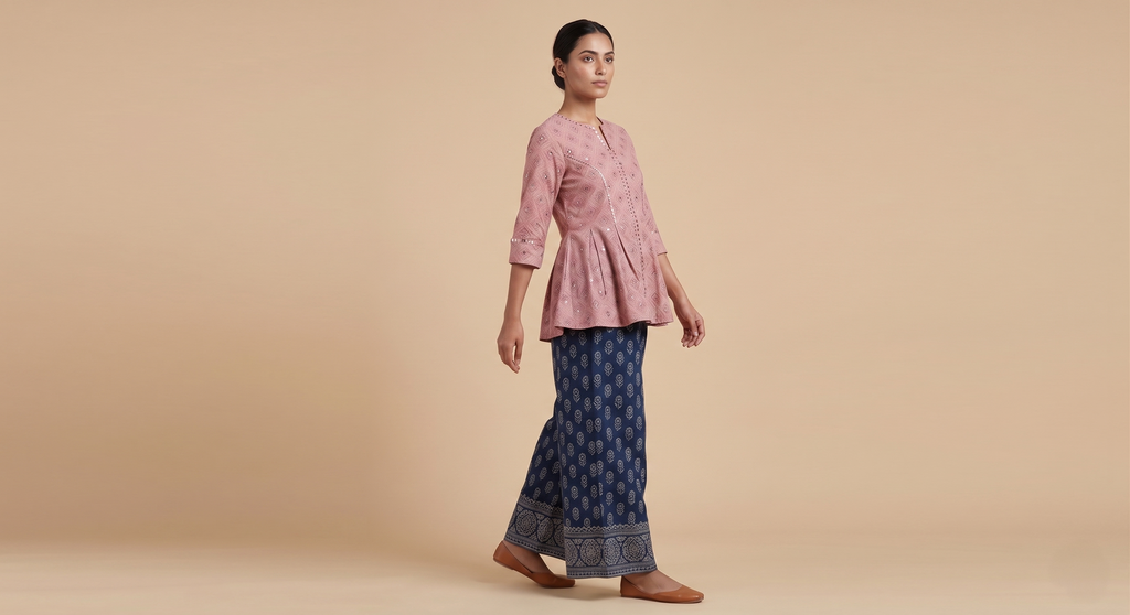 The Jaipuri Rose Geometric Peplum Farshi Set