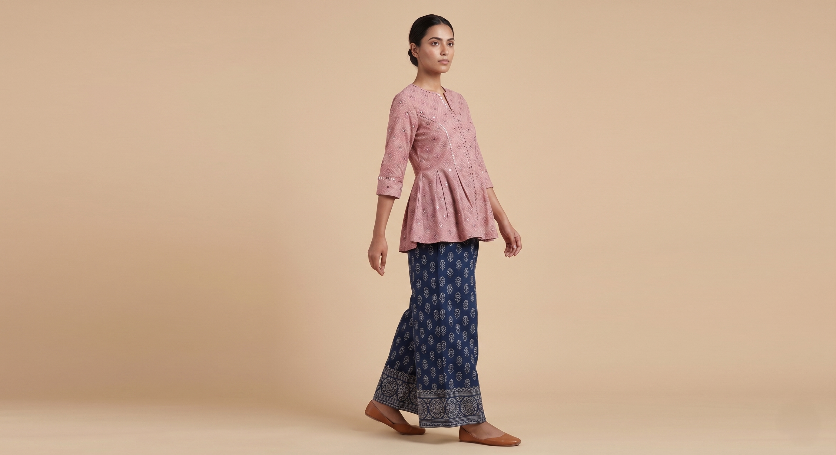 The Jaipuri Rose Geometric Peplum Farshi Set