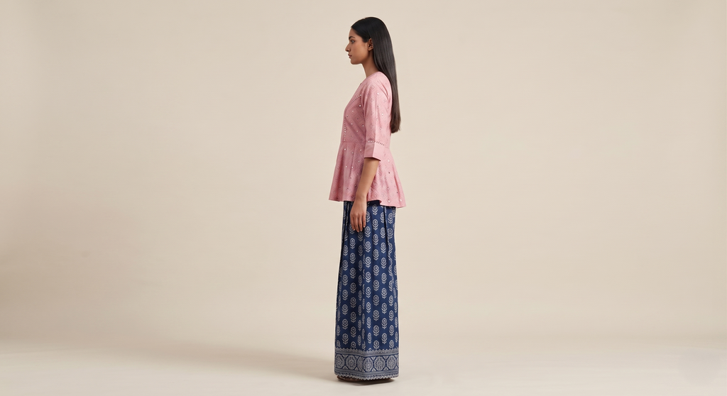 The Jaipuri Rose Geometric Peplum Farshi Set