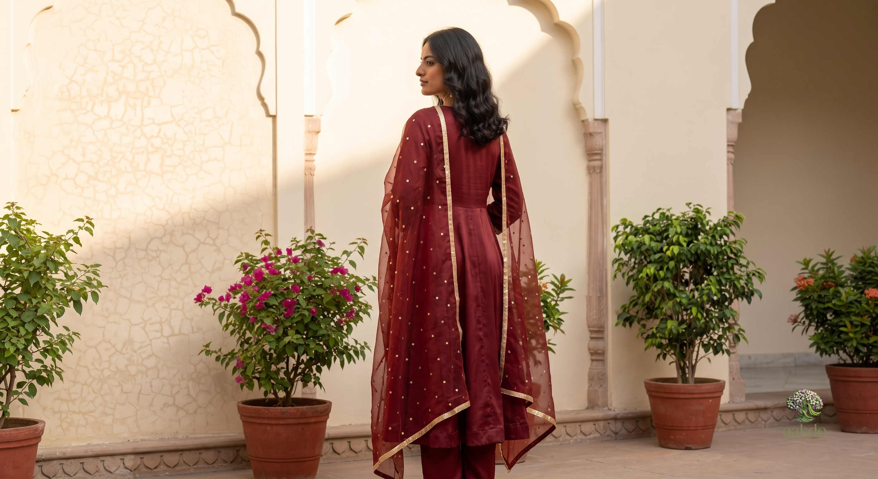 The Amer Solid Satin Anarkali Suit