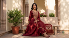 The Amer Solid Satin Anarkali Suit