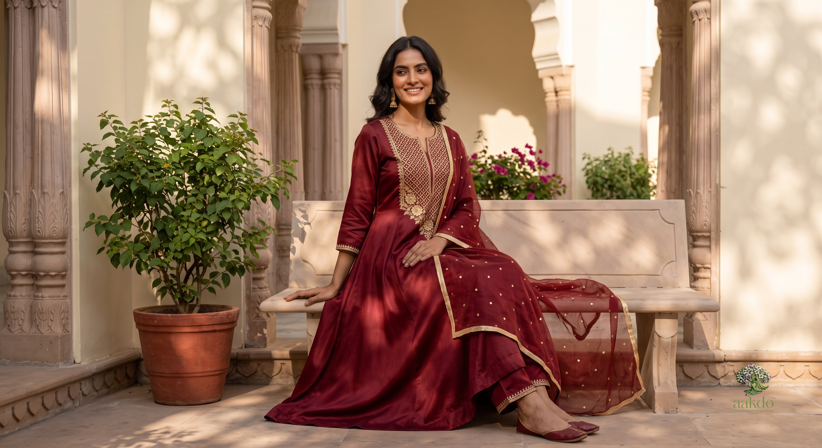 The Amer Solid Satin Anarkali Suit
