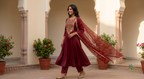 The Amer Solid Satin Anarkali Suit