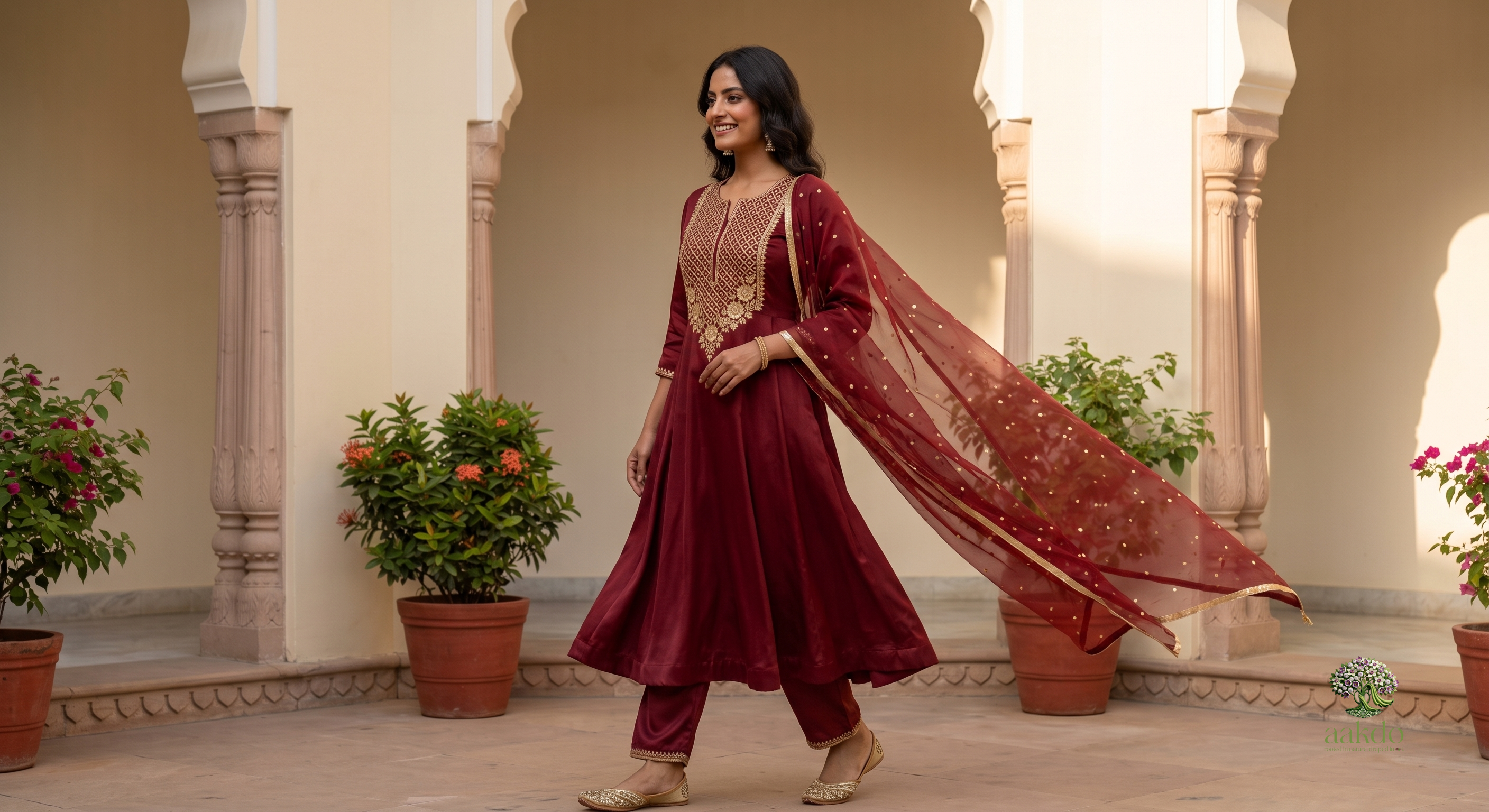 The Amer Solid Satin Anarkali Suit
