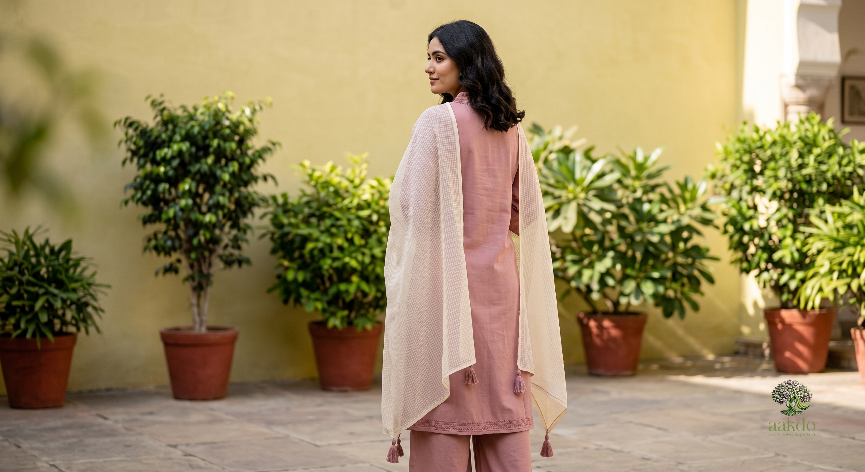 The Dusty Rose Khadi A-Line Suit Set