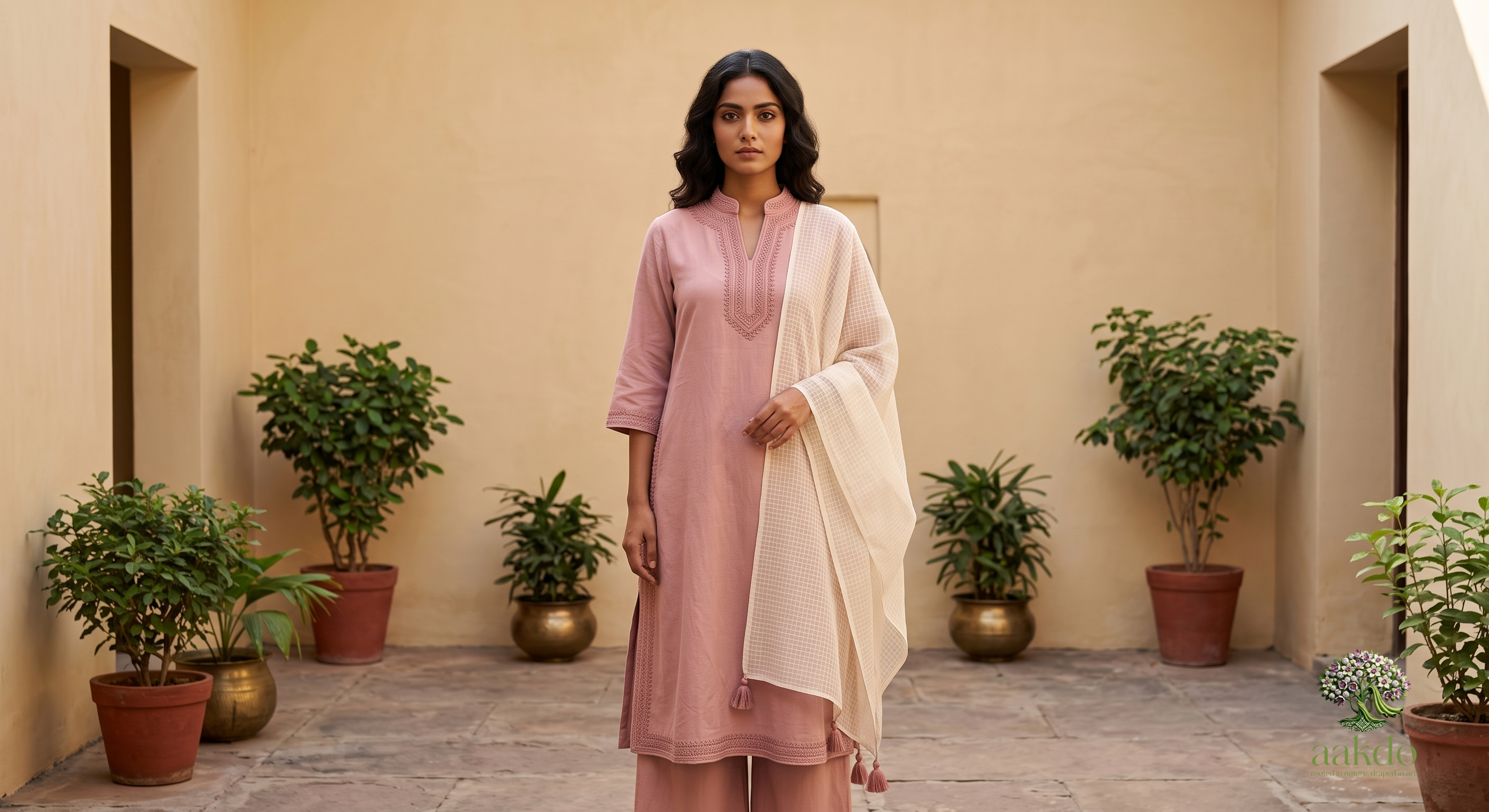 The Dusty Rose Khadi A-Line Suit Set