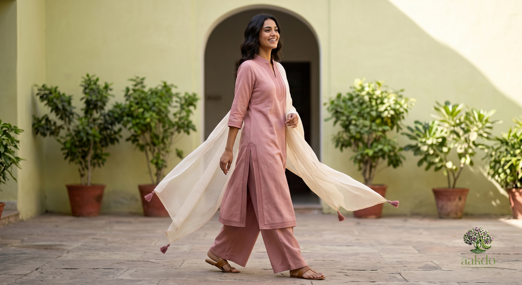 The Dusty Rose Khadi A-Line Suit Set