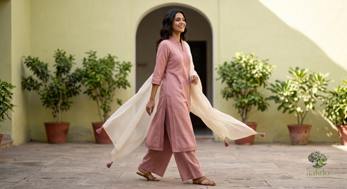 The Dusty Rose Khadi A-Line Suit Set