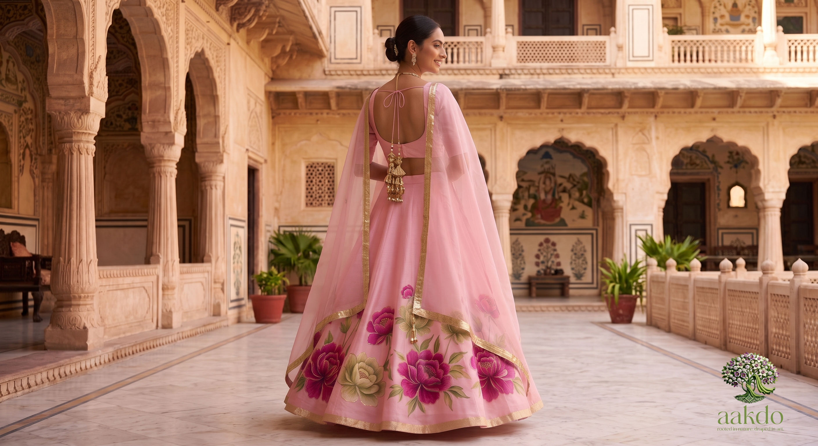The Gulabi Bagh Handpainted Organza Lehenga Set