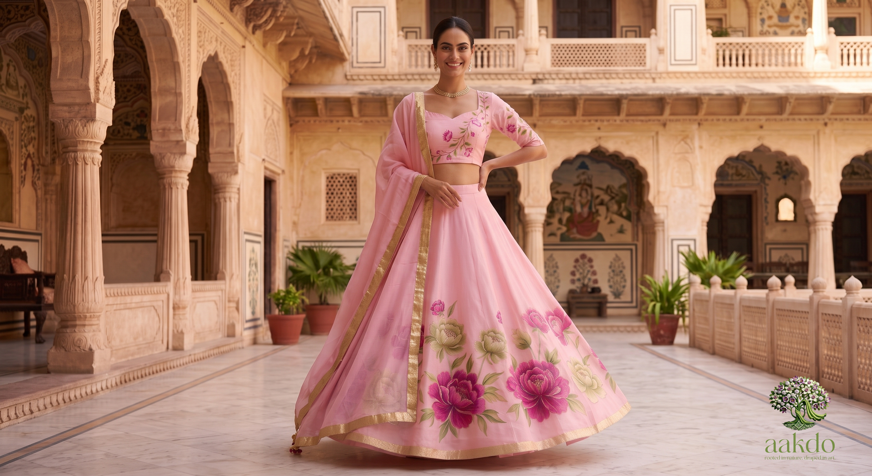 The Gulabi Bagh Handpainted Organza Lehenga Set