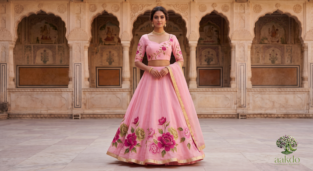 The Gulabi Bagh Handpainted Organza Lehenga Set