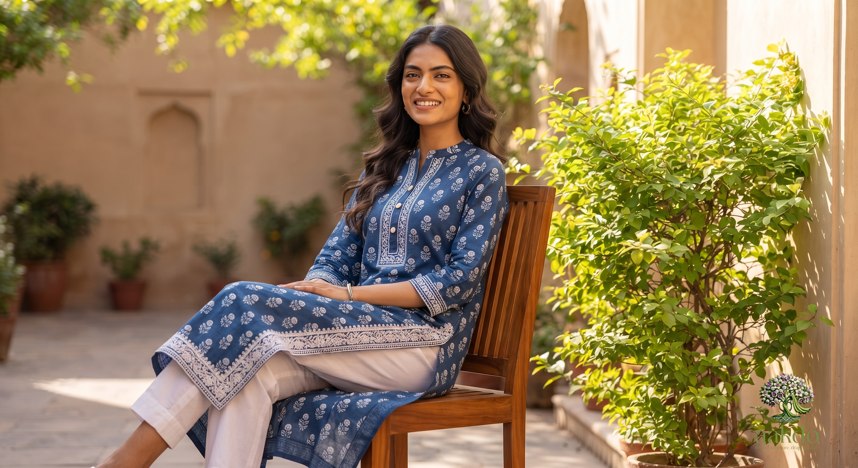 The Indigo Bloom Hand-Block Printed Kurta Set