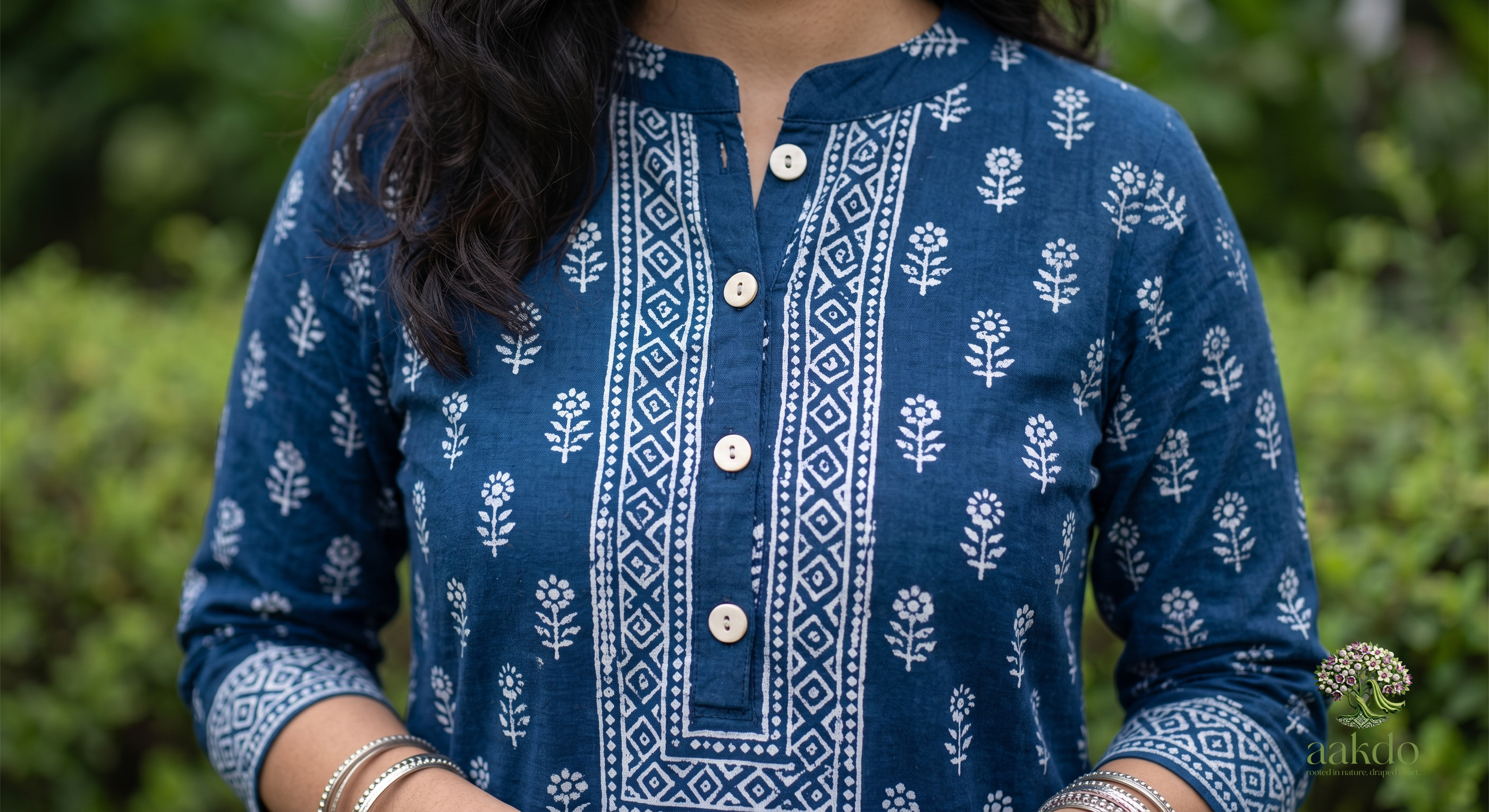 The Indigo Bloom Hand-Block Printed Kurta Set