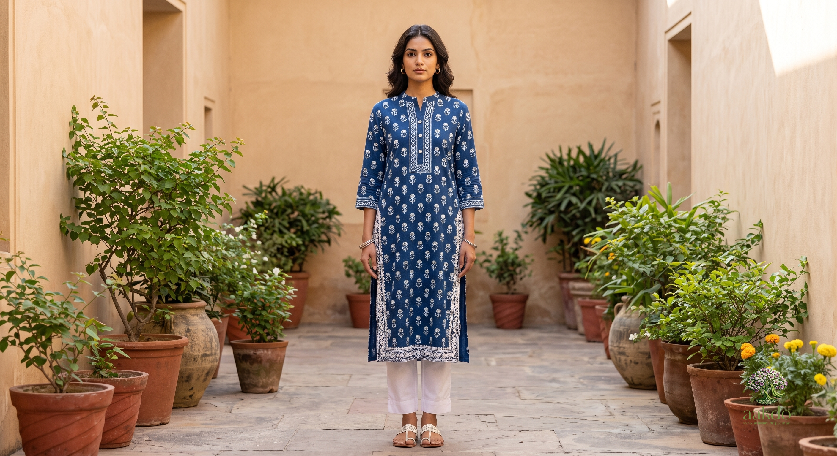 The Indigo Bloom Hand-Block Printed Kurta Set