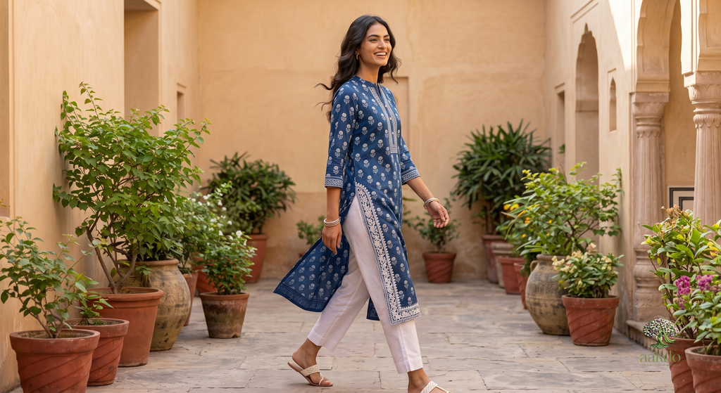 The Indigo Bloom Hand-Block Printed Kurta Set