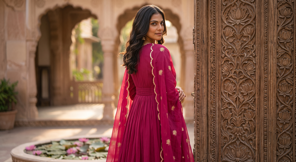The Lotus Magenta Anarkali Suit Set