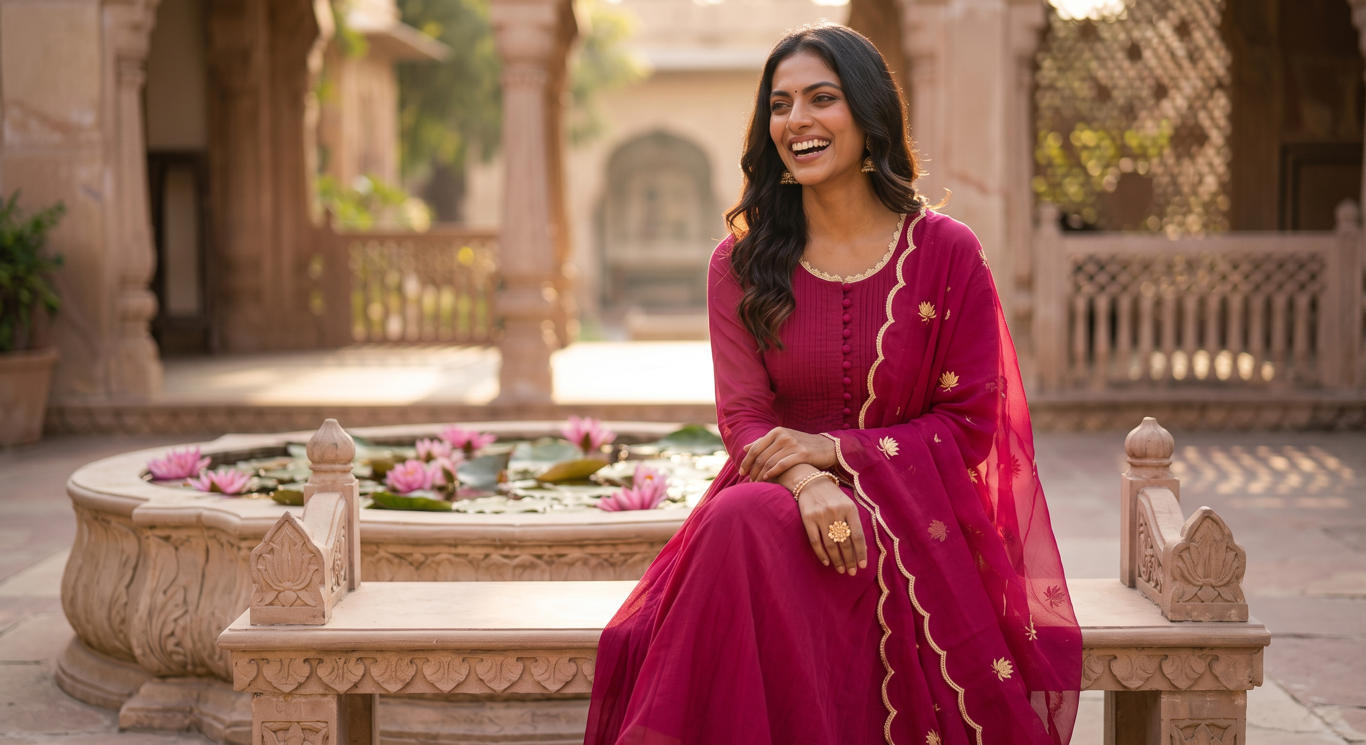 The Lotus Magenta Anarkali Suit Set
