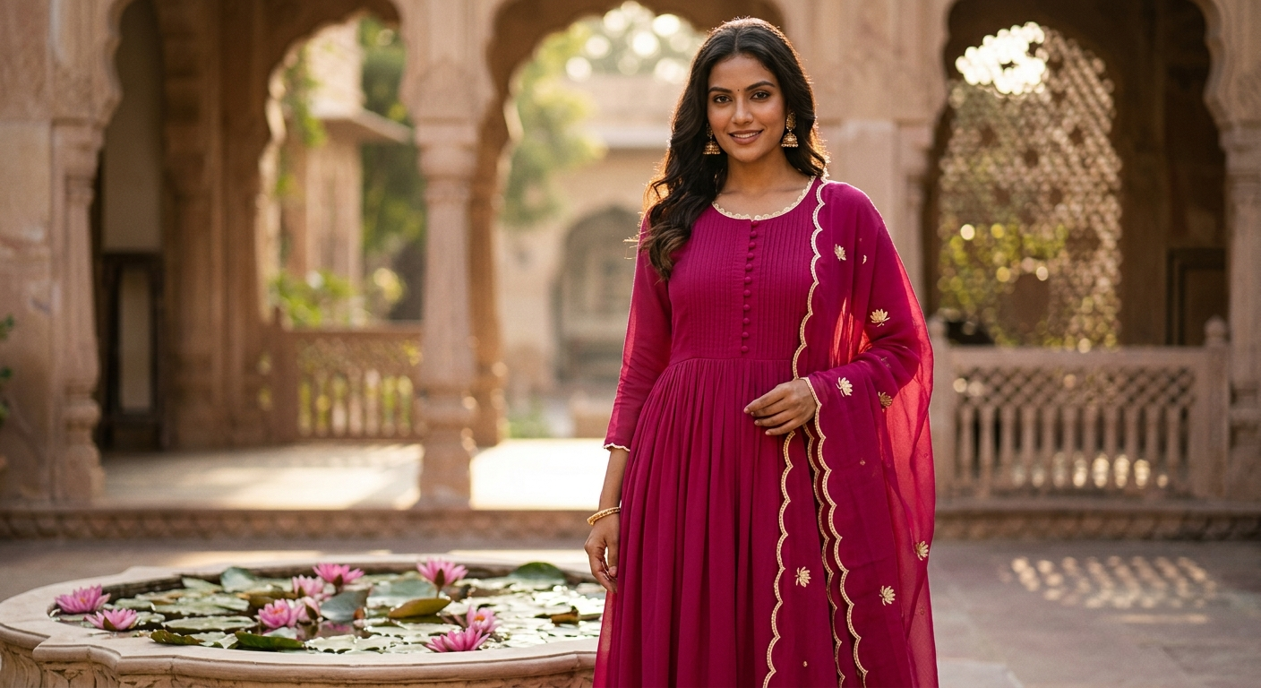 The Lotus Magenta Anarkali Suit Set