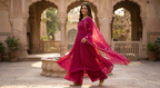 The Lotus Magenta Anarkali Suit Set