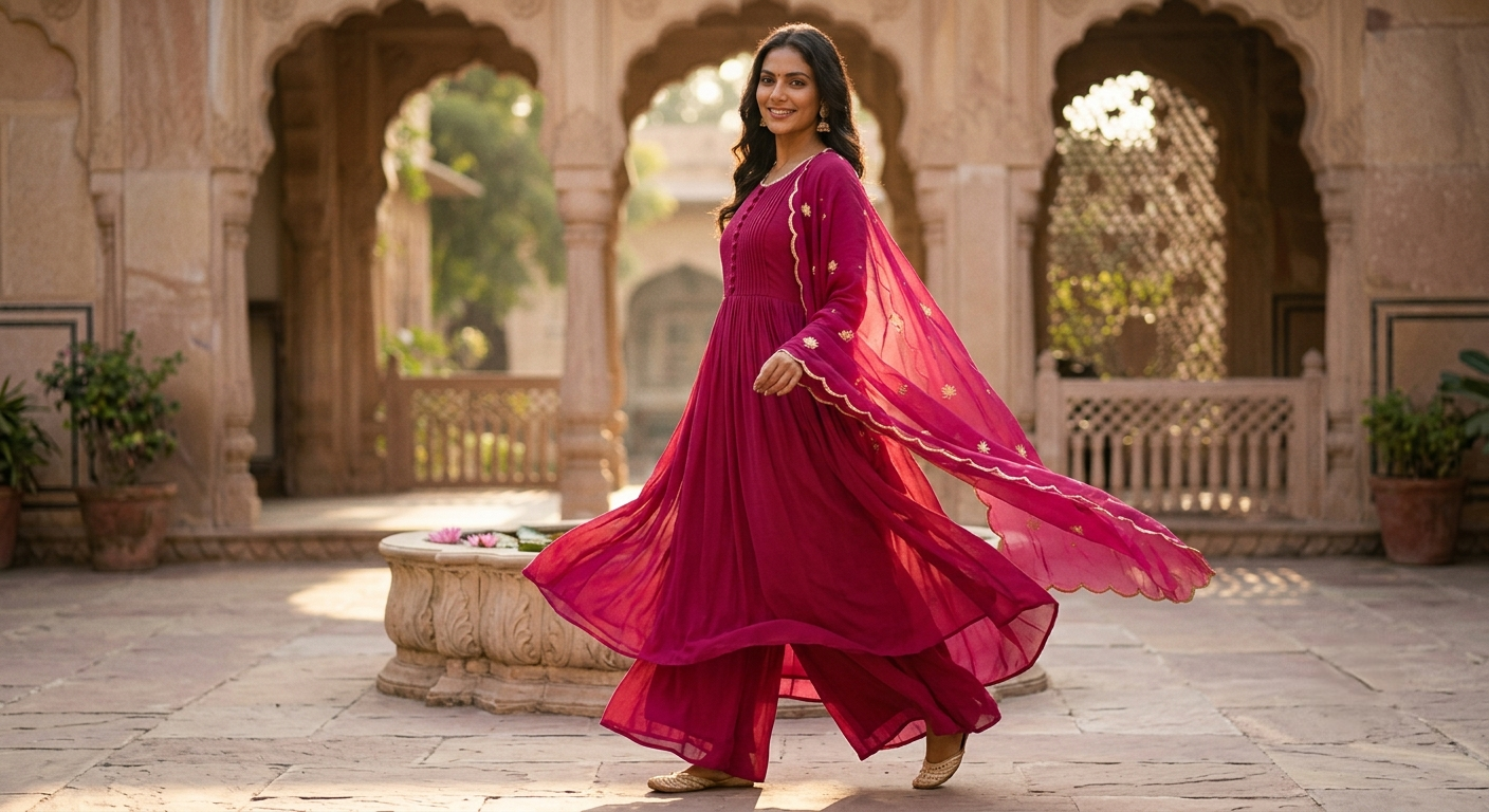 The Lotus Magenta Anarkali Suit Set