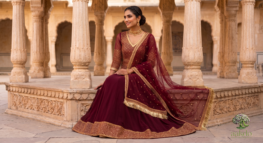 The Mewar Sheer Embroidered Georgette Lehenga Set