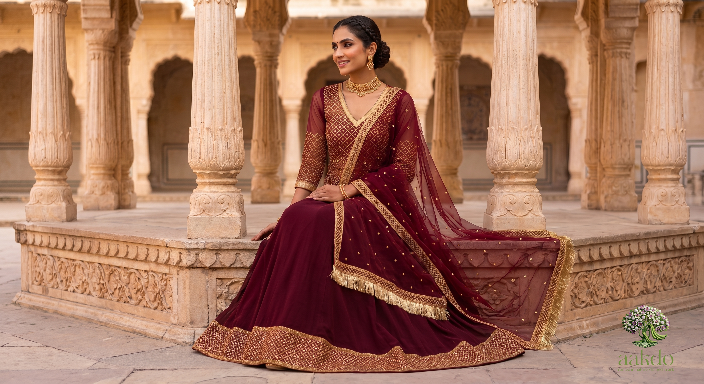 The Mewar Sheer Embroidered Georgette Lehenga Set