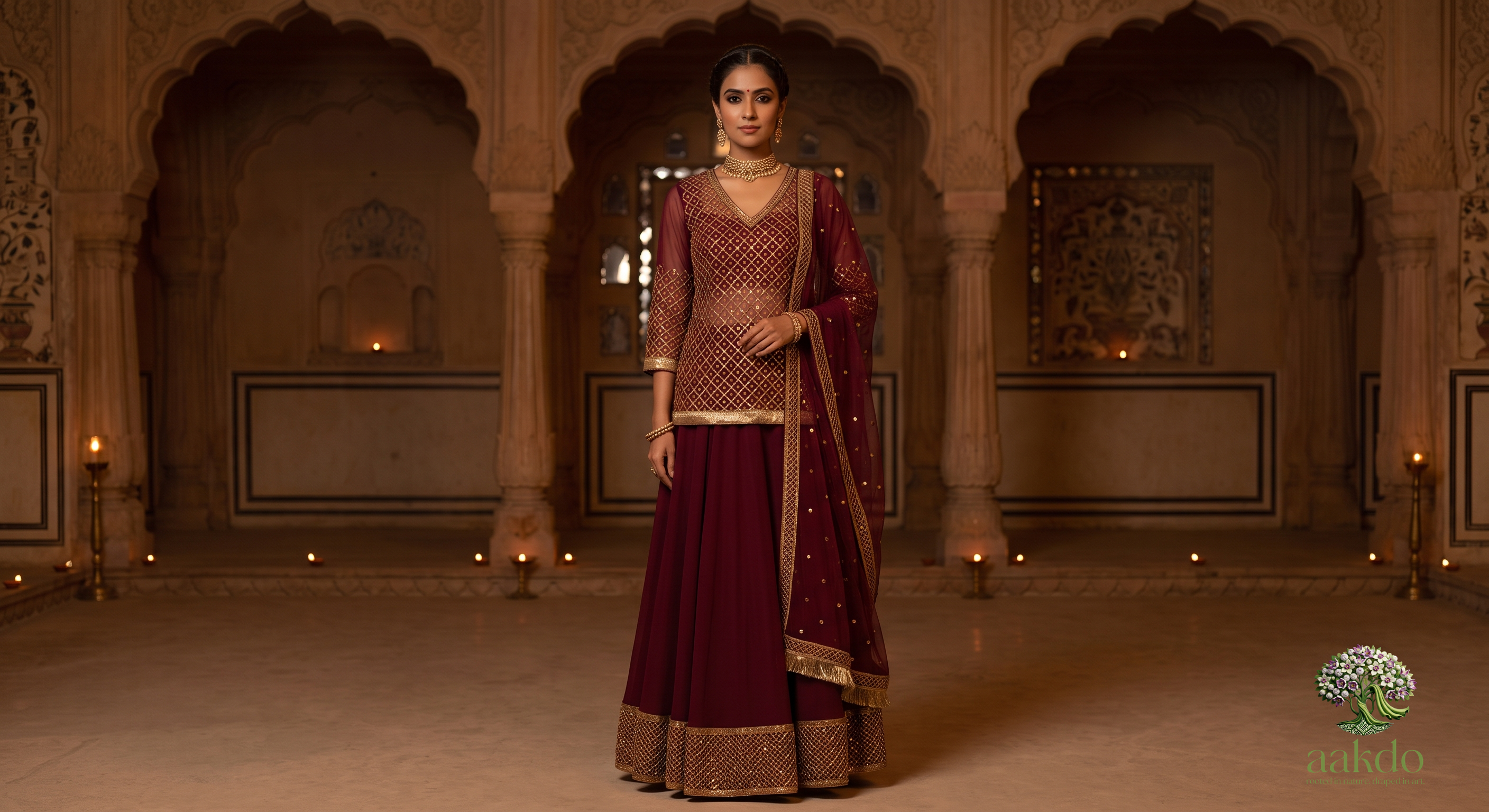 The Mewar Sheer Embroidered Georgette Lehenga Set