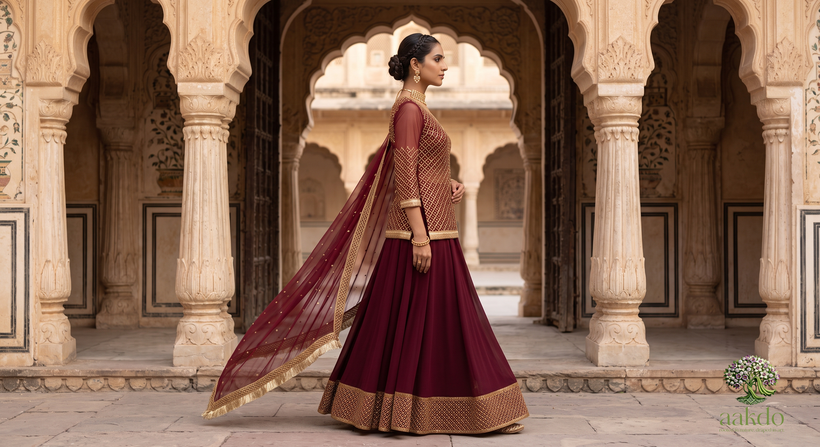 The Mewar Sheer Embroidered Georgette Lehenga Set