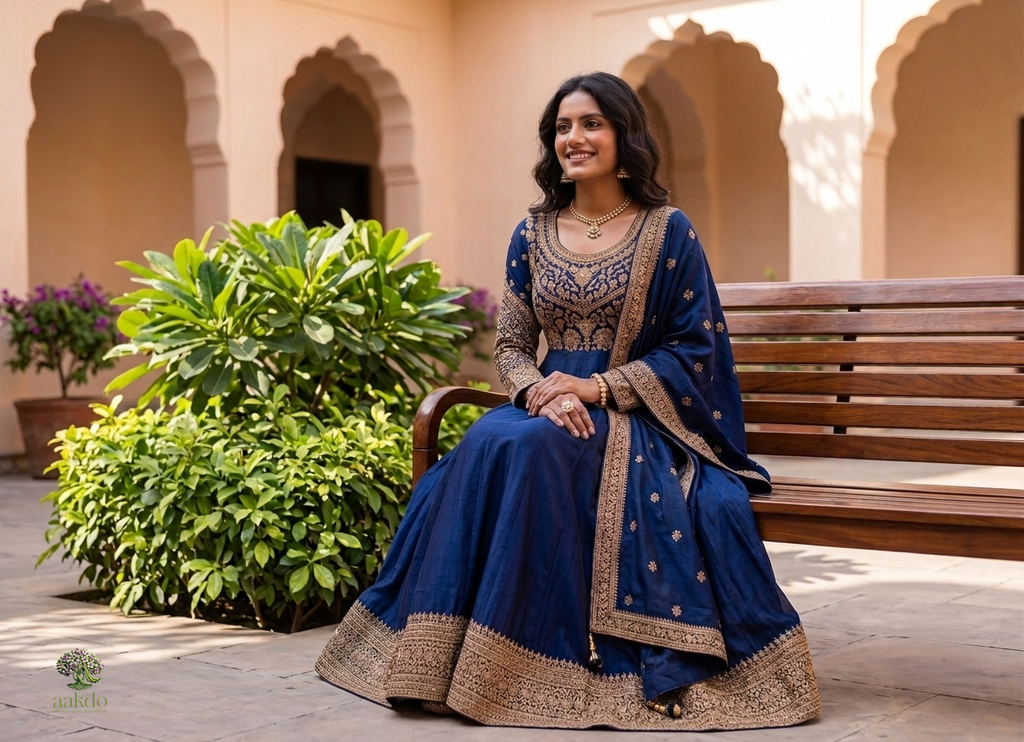 The Midnight Zardozi Anarkali Suit