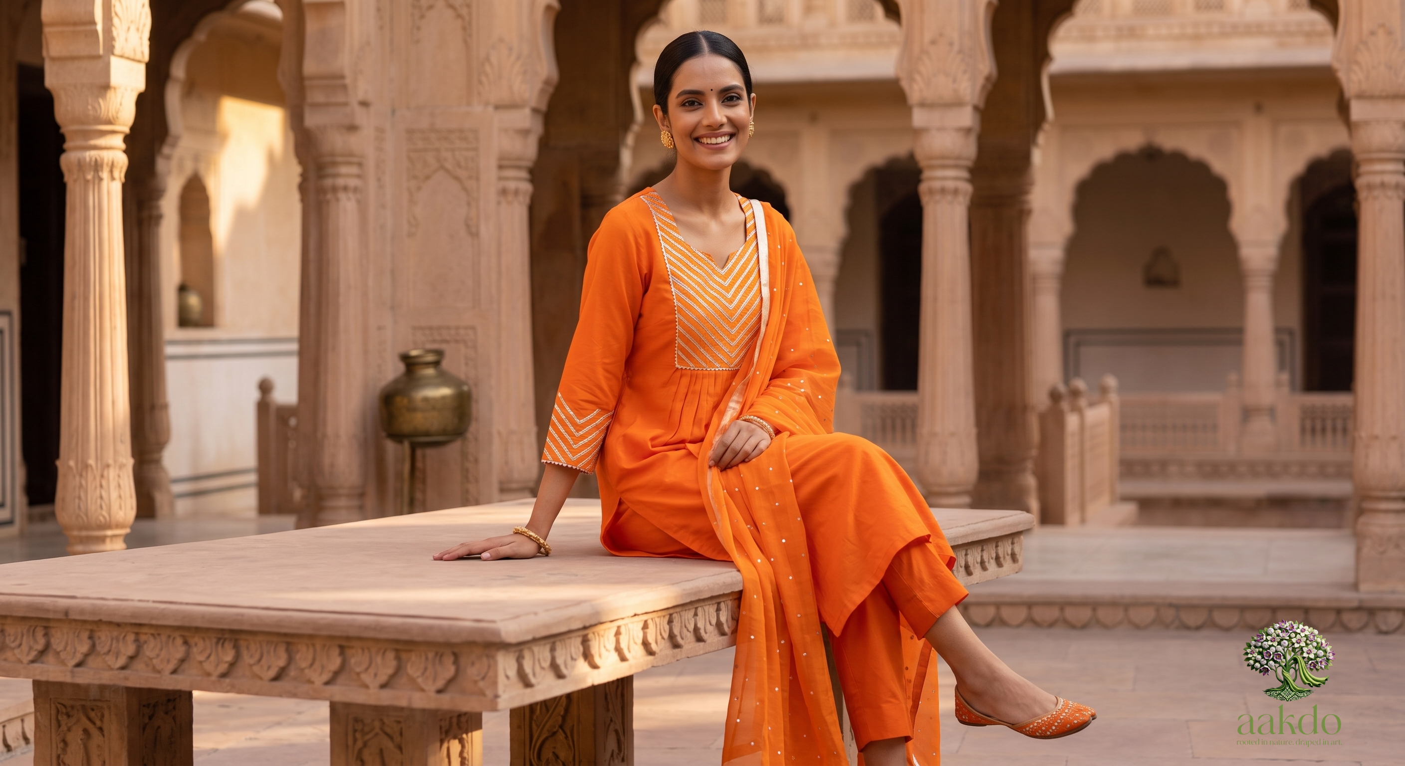 The Narangi Gathered Yoke Kurta Set