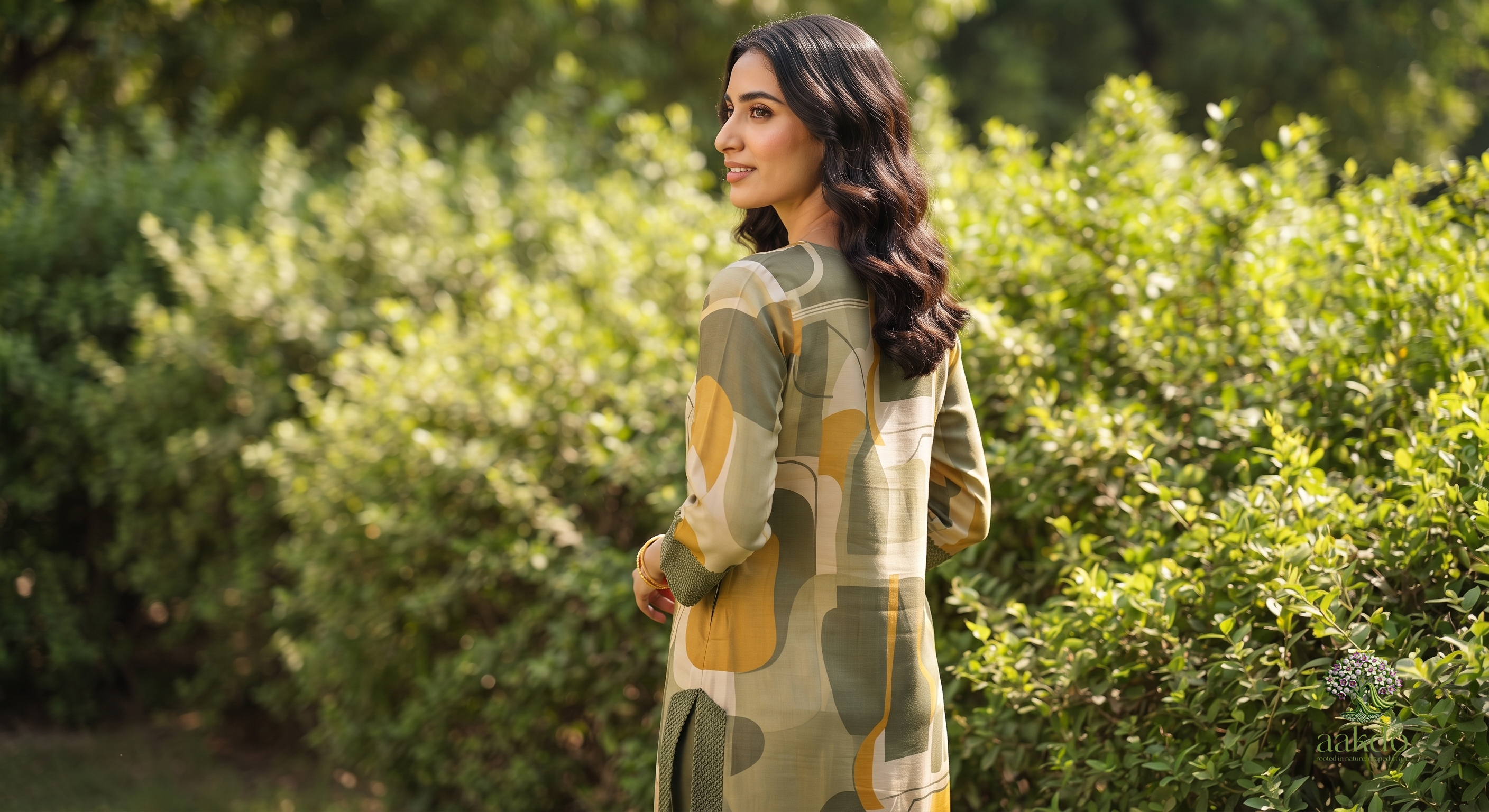 The Olive & Ochre Abstract Silk Kurta Set