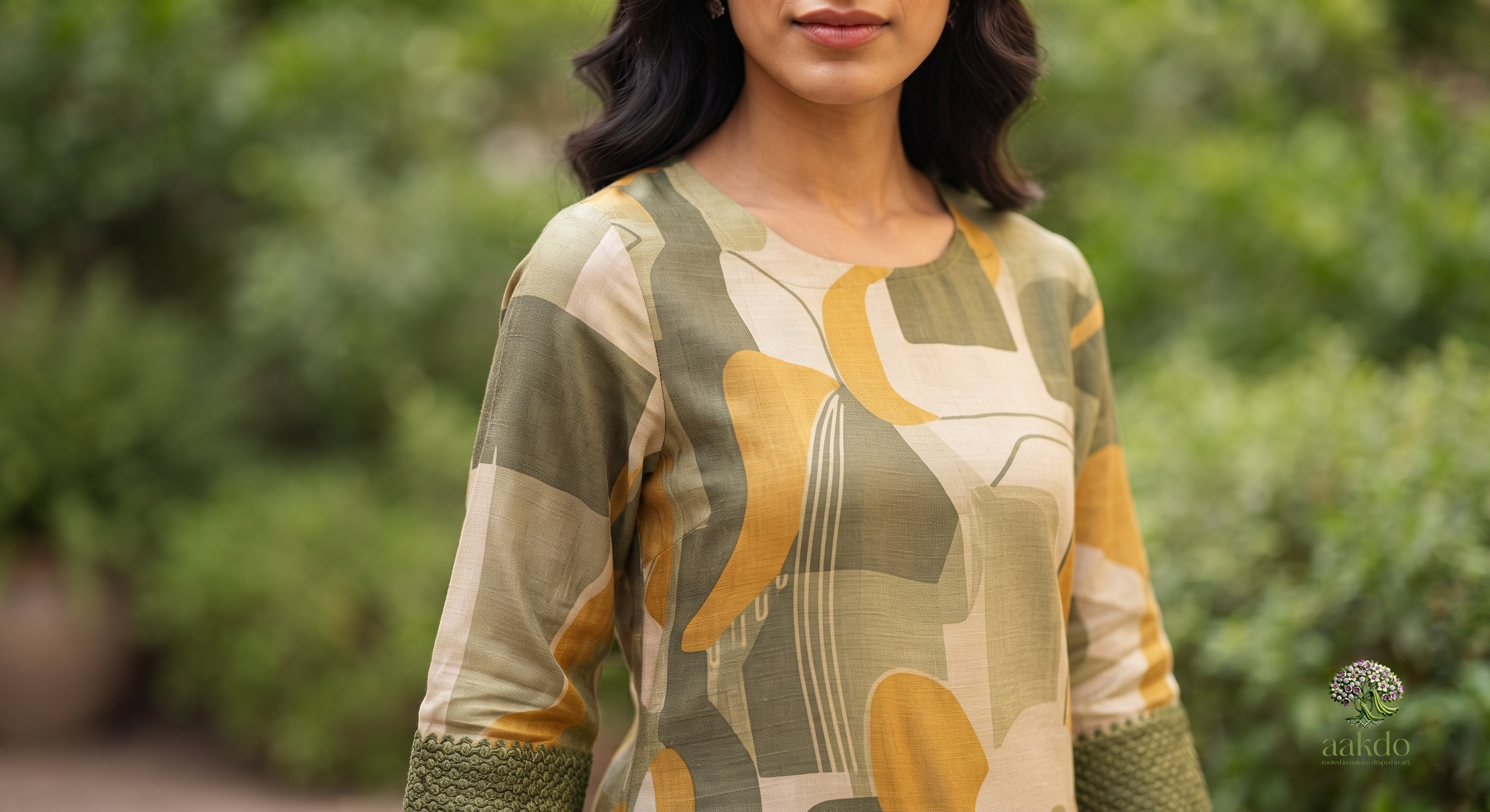 The Olive & Ochre Abstract Silk Kurta Set