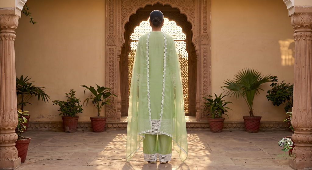 The Pista Cutwork Straight Kurta Set