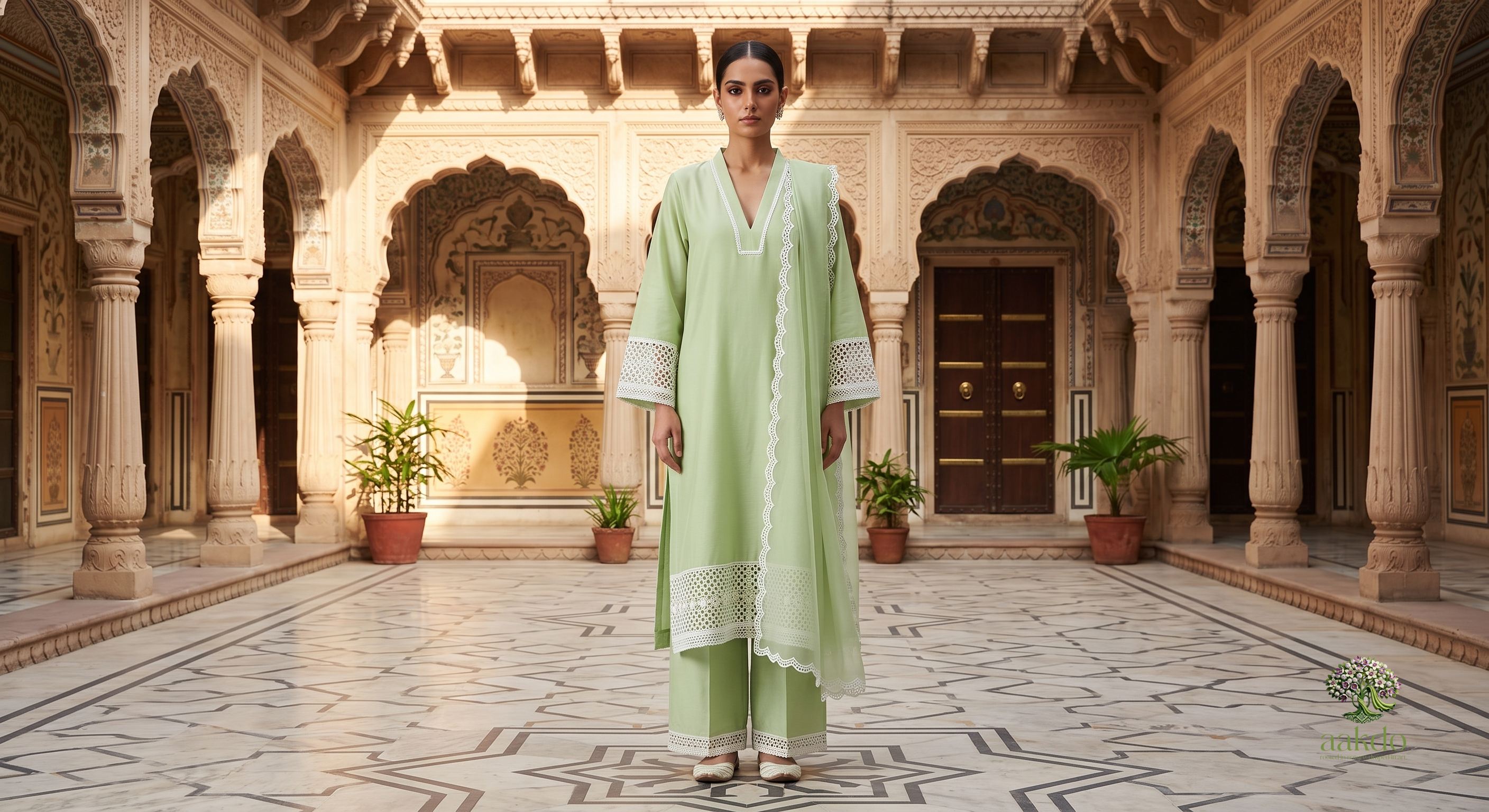 The Pista Cutwork Straight Kurta Set