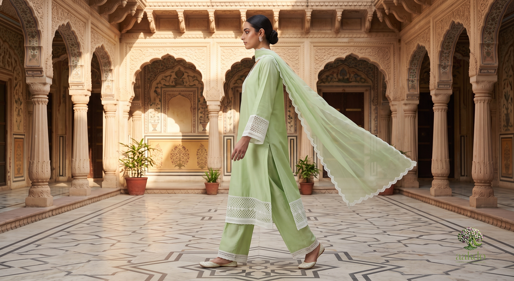 The Pista Cutwork Straight Kurta Set