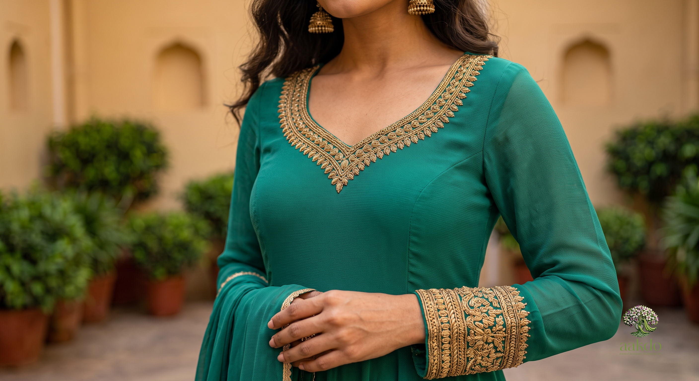 The Teal Solid Georgette Anarkali Suit