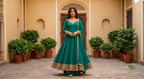 The Teal Solid Georgette Anarkali Suit