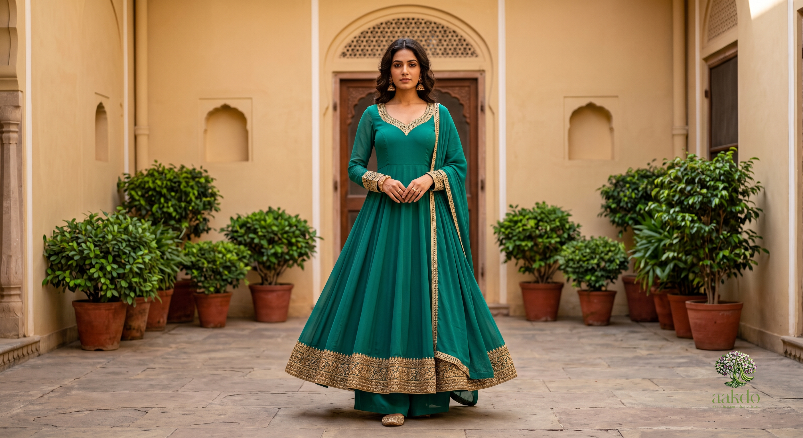 The Teal Solid Georgette Anarkali Suit