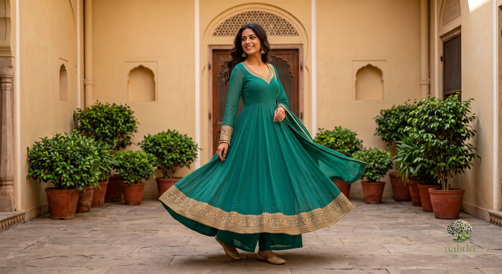 The Teal Solid Georgette Anarkali Suit