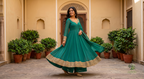 The Teal Solid Georgette Anarkali Suit