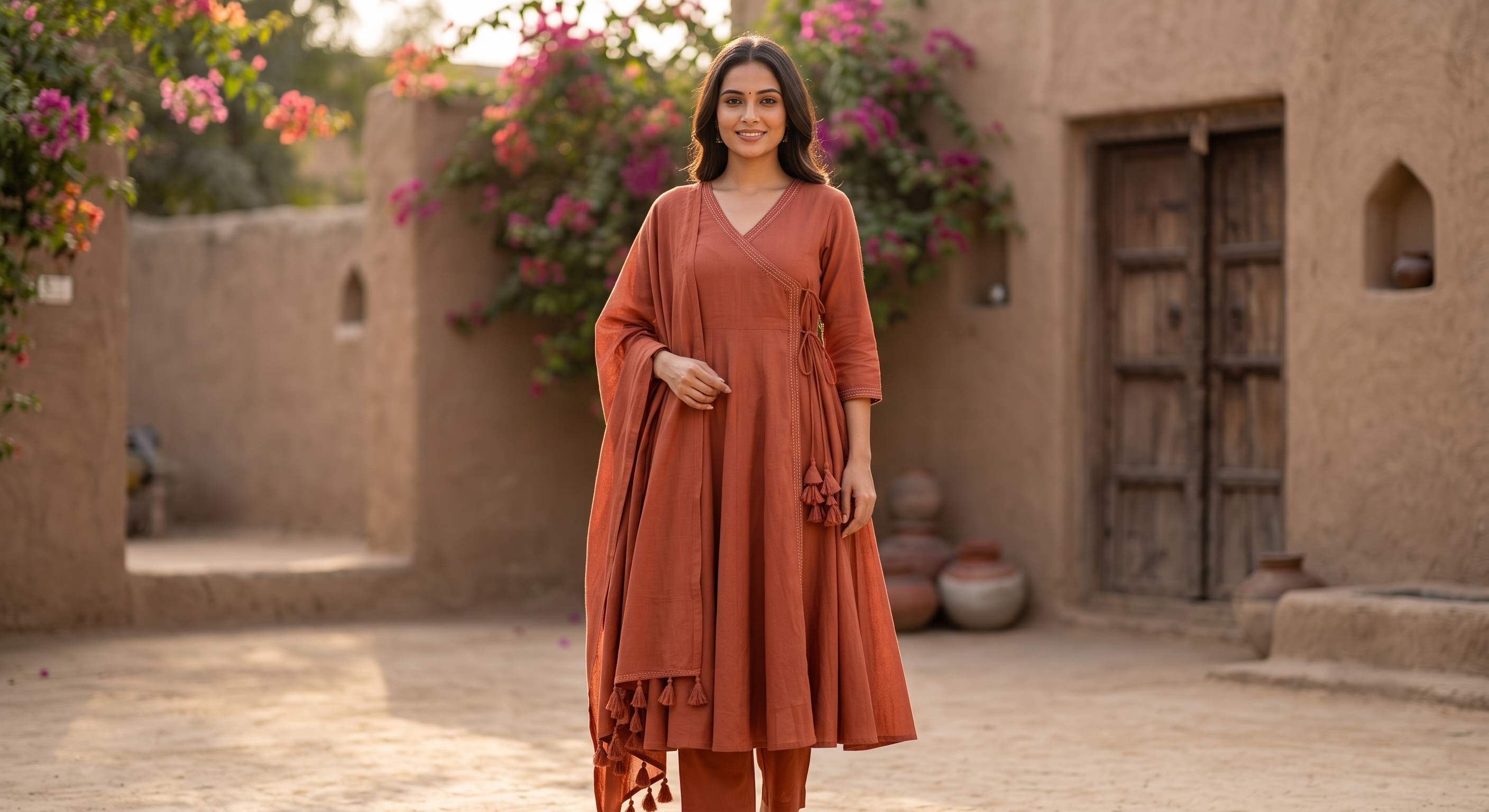 The Terracotta Angrakha Anarkali Suit Set