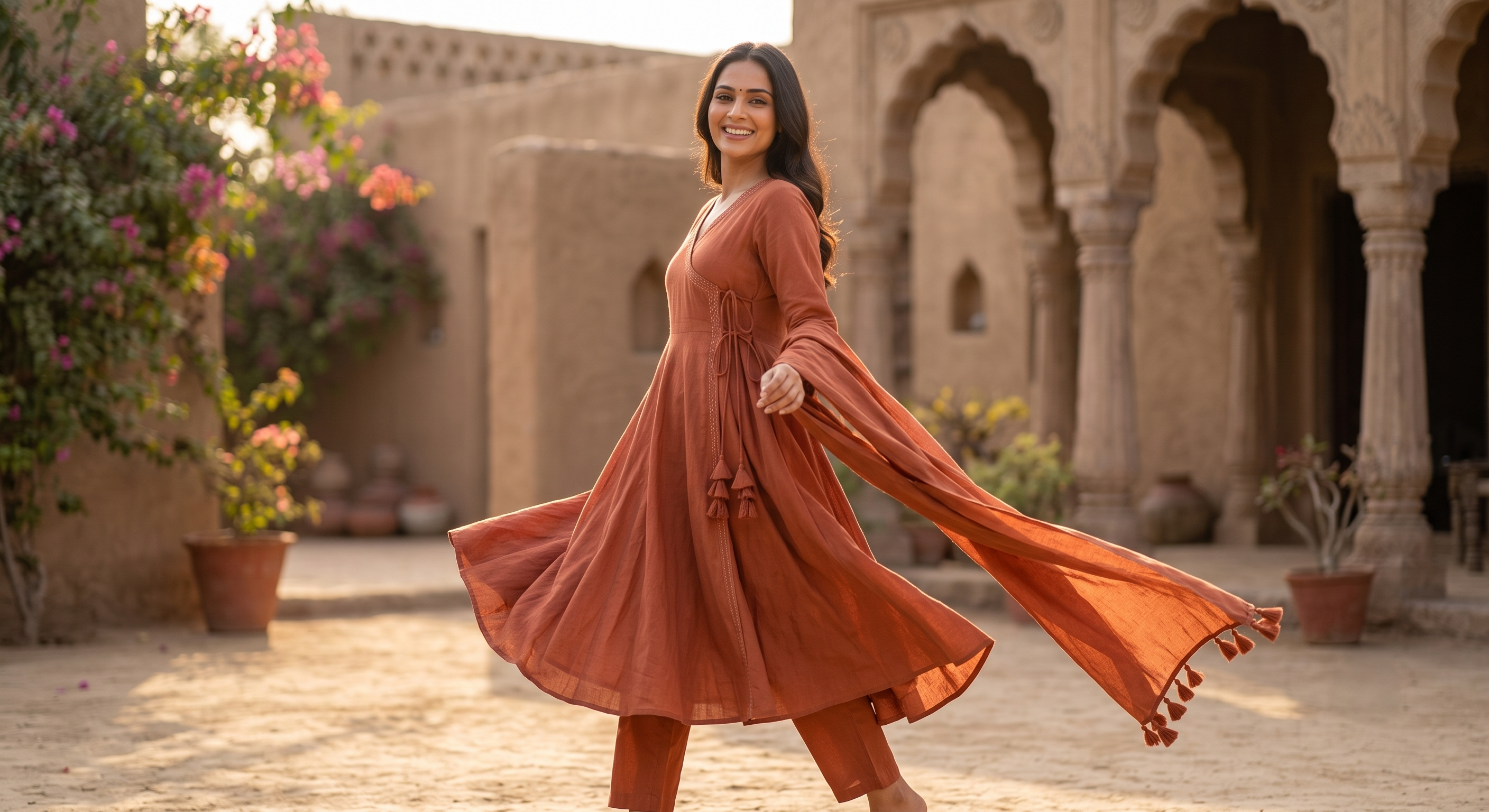 The Terracotta Angrakha Anarkali Suit Set