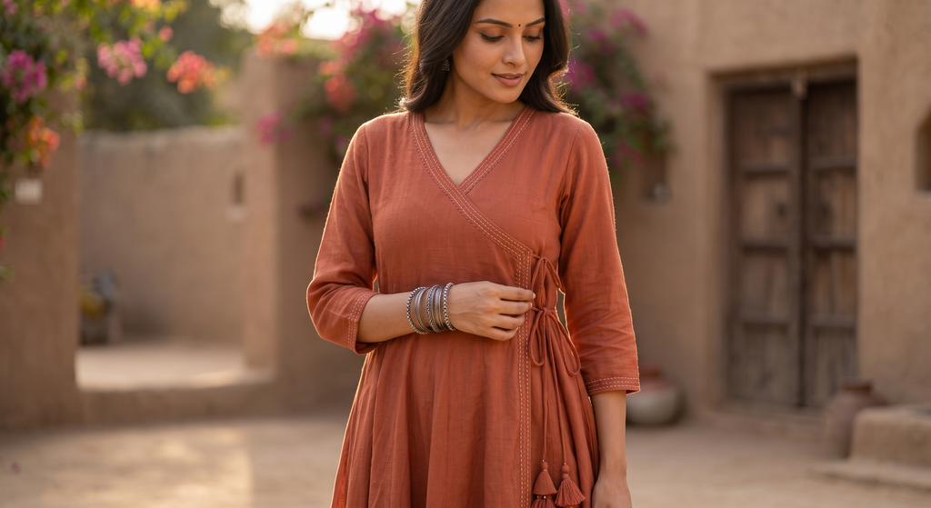 The Terracotta Angrakha Anarkali Suit Set