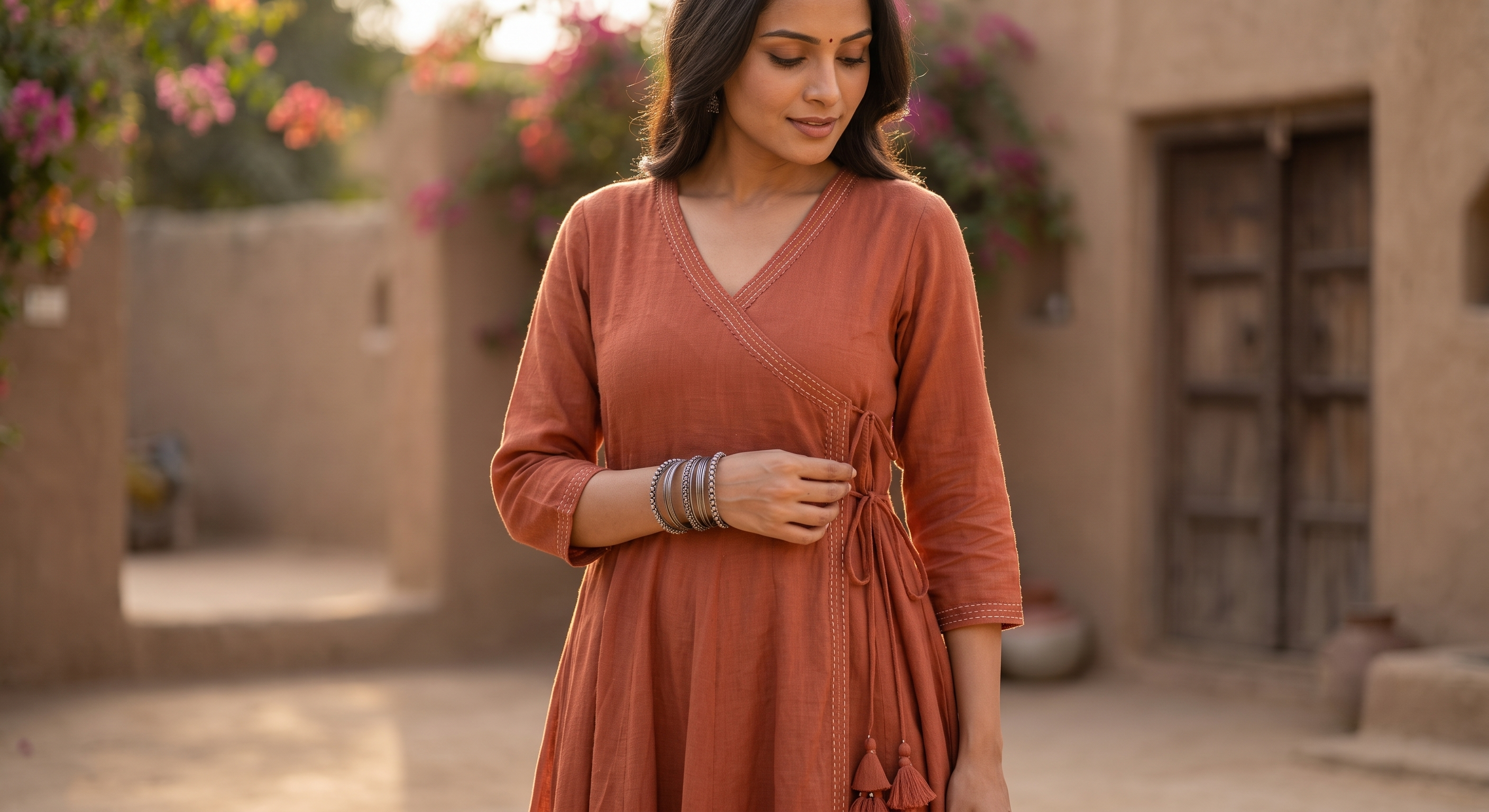 The Terracotta Angrakha Anarkali Suit Set