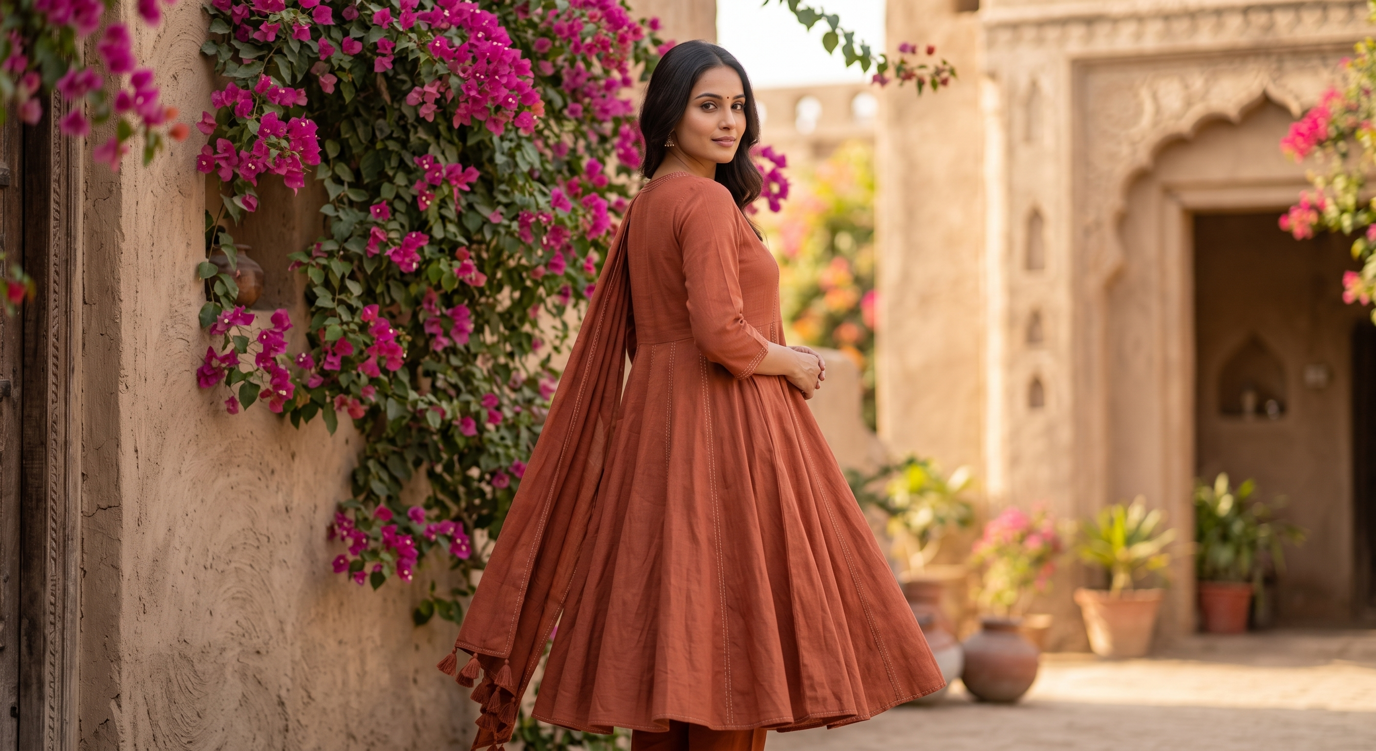 The Terracotta Angrakha Anarkali Suit Set