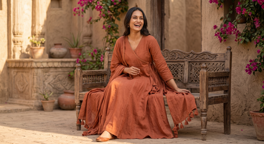 The Terracotta Angrakha Anarkali Suit Set