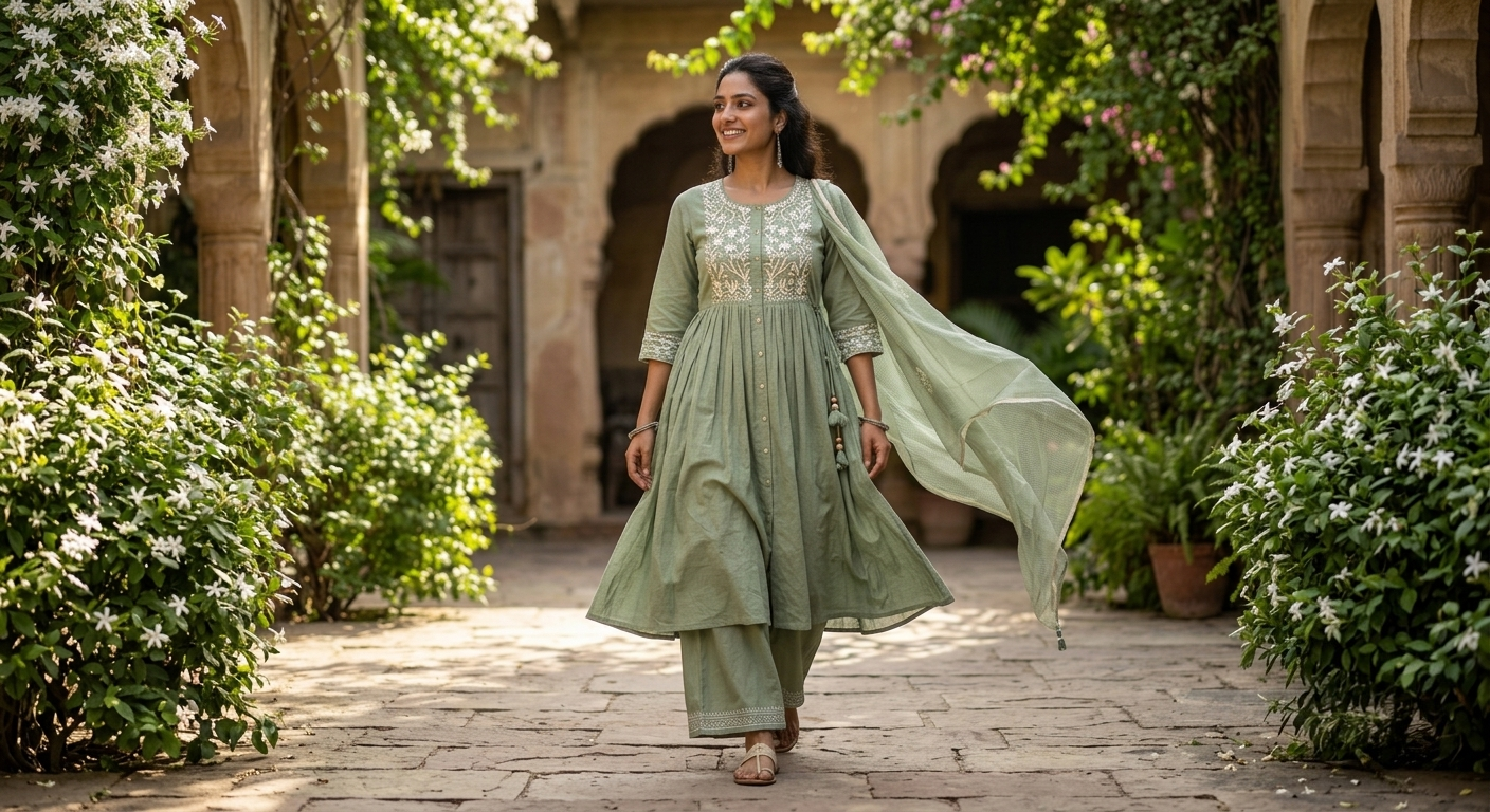 The Willow & Jasmine Empire-Cut Flounce Kurta Set